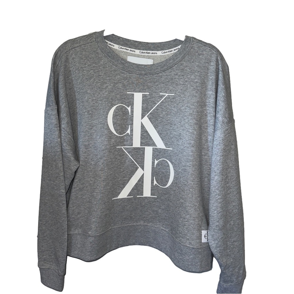Calvin Klein logo sweatshirt light heather gray EEUC - Picture 1 of 3